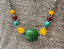 和田玉项链和田玉碧玉猫眼17mm珠项链