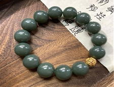 和田玉15mm圆珠手串手链青玉手串手链幸福美满