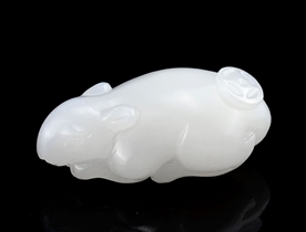 和田玉生肖鼠挂件吊坠羊脂白玉挂件吊坠财源滚滚