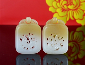 和田玉仿古龙凤对牌玉佩挂件糖羊脂玉玉佩挂件龙凤呈祥