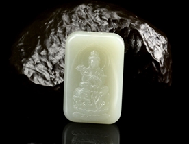 和田玉普贤菩萨玉牌挂件青白玉玉牌挂件生肖本命佛