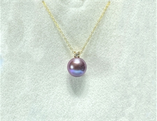 S925银12mm正圆珠紫色珍珠项链
