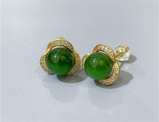 和田玉银镶耳钉和田玉碧玉圆球小花925银镶耳坠