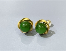 和田玉银镶耳钉和田玉碧玉圆球莫比乌斯环925银镶耳坠