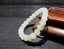和田玉手串白玉10mm鼓形珠手串
