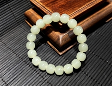 和田玉手串青玉10mm鼓形珠手串
