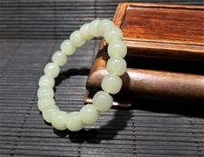 和田玉手串青玉10mm鼓形珠手串
